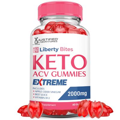 Liberty Bites Keto ACV Gummies Extreme 2000MG Libertybites Keto Gummies Apple Cider Vinegar Formulated with Pomegranate Beet Juice Powder B12 Vegan Non GMO 60 Gummys