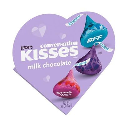 HERSHEYS KISSES Milk Chocolate, Valentines Candy Gift Box, 3.6 oz