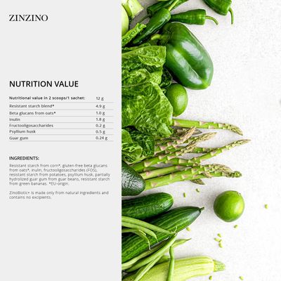 Zinzino ZinoBiotic Fiber Blend - Gut Health Fiber Supplement with 8 Fibers - GMO-Free, Gluten-Free, Supports Digestive Wellness - 180g