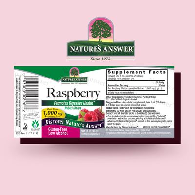 Natures Answer Low Organic Alcohol Raspberry Leaf Extract, 1-Fluid Ounce nonGMO, Kosher certified, Gluten Free Supports Health Soothes Digestion