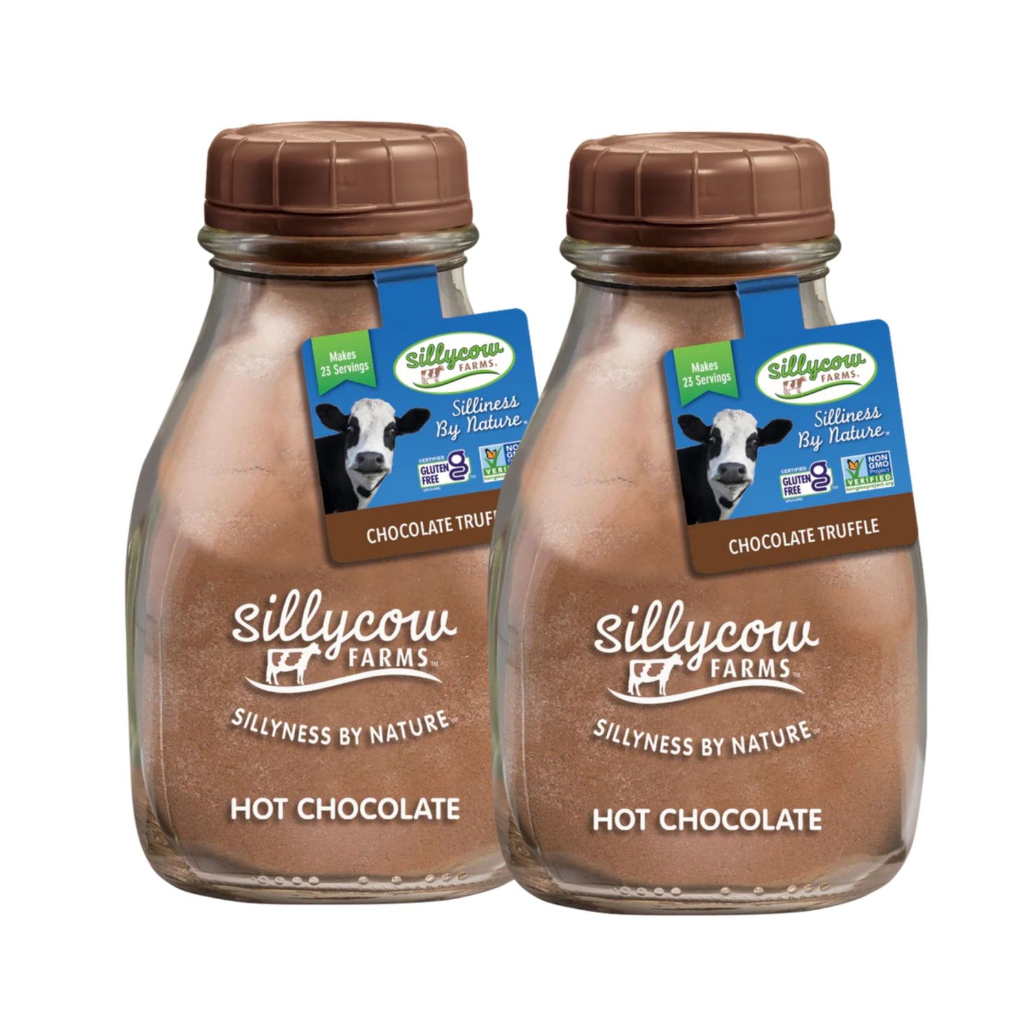 Sillycow Farms Hot Chocolate Mix Truffle Flavor Vegan, Nut Free Certified Quality Cocoa Powder Gluten-Free, Non-GMO Dairy-Free Reusable Packaging 16.9 Oz Reusable Glass Bottle - Pack of 2