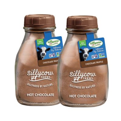 Sillycow Farms Hot Chocolate Mix Truffle Flavor Vegan, Nut Free Certified Quality Cocoa Powder Gluten-Free, Non-GMO Dairy-Free Reusable Packaging 16.9 Oz Reusable Glass Bottle - Pack of 2