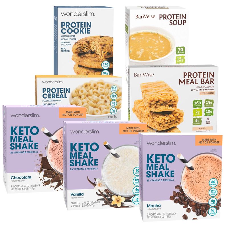 Wonderslim Keto Friendly 1 Week Diet Kit 49 Meals - Low Carb Meal Replacements, Bars Snacks, Breakfast, More