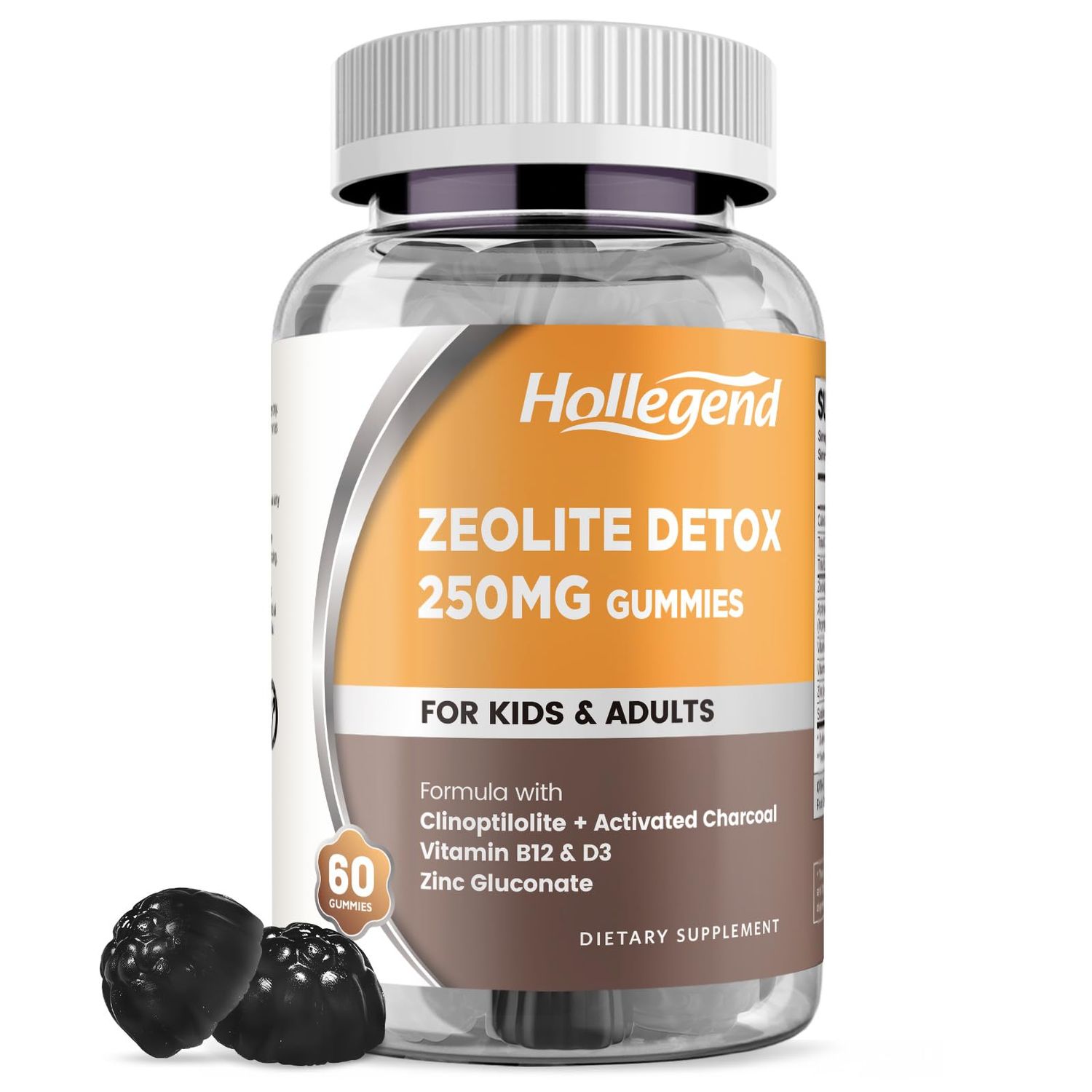 Zeolite Detox Gummies with Activated Charcoal, Clinoptilolite Zeolite with Vitamin B12 D3 for Kids Adults, Chewable Zeolite Supplement for Gut Health Immune Support, Blueberry Flavor, 60 Ct