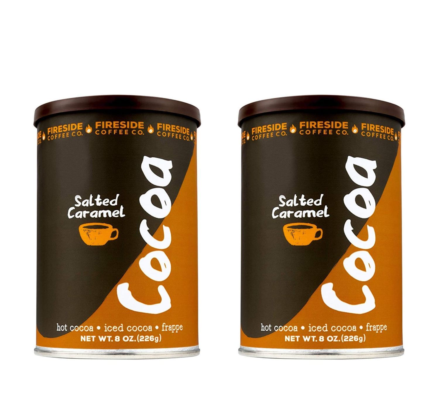 Fireside Coffee Company - Salted Caramel Cocoa - 2 Pack of 8oz Canisters - Easy Instant Flavored Cocoa Served as Hot Cocoa, Iced Cocoa, or Frappe - Salted Caramel