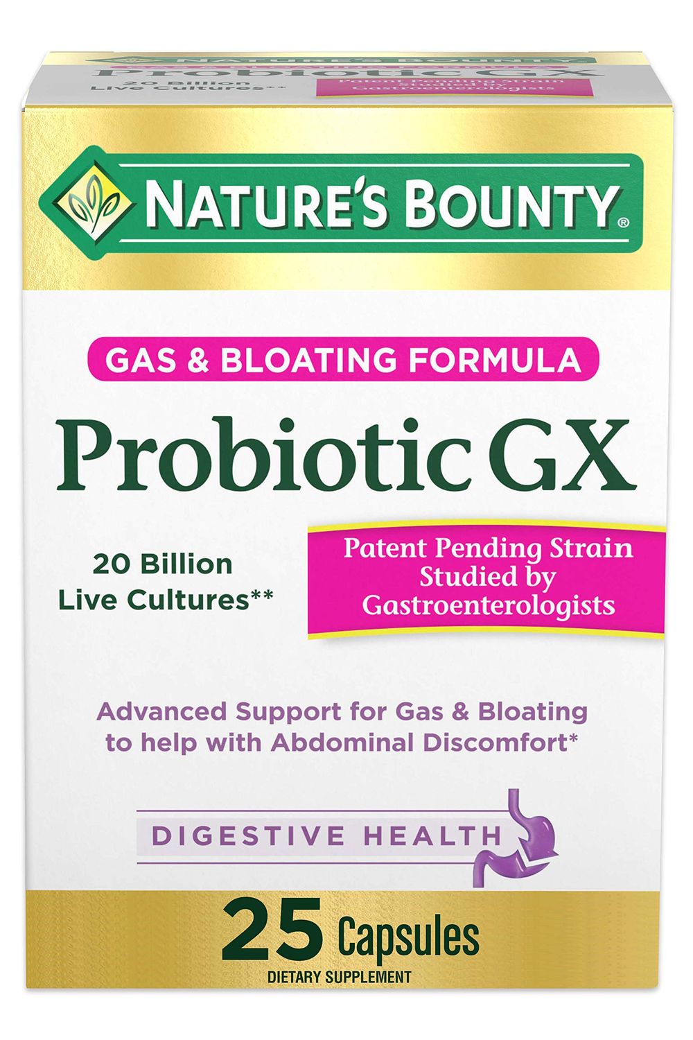 Natures Bounty Probiotic GX, Helps with Occasional Gas and Bloating, Dietary Supplement, Digestive Health, 25 Capsules
