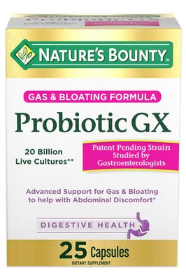 Natures Bounty Probiotic GX, Helps with Occasional Gas and Bloating, Dietary Supplement, Digestive Health, 25 Capsules