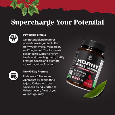 Horny Goat Weed for Male Enhancement - Extra Strength Horny Goat Weed for Men 1000mg per serving Complex with Tongkat Ali Saw Palmetto Extract Panax Ginseng and Black Maca Root for Stamina Energy