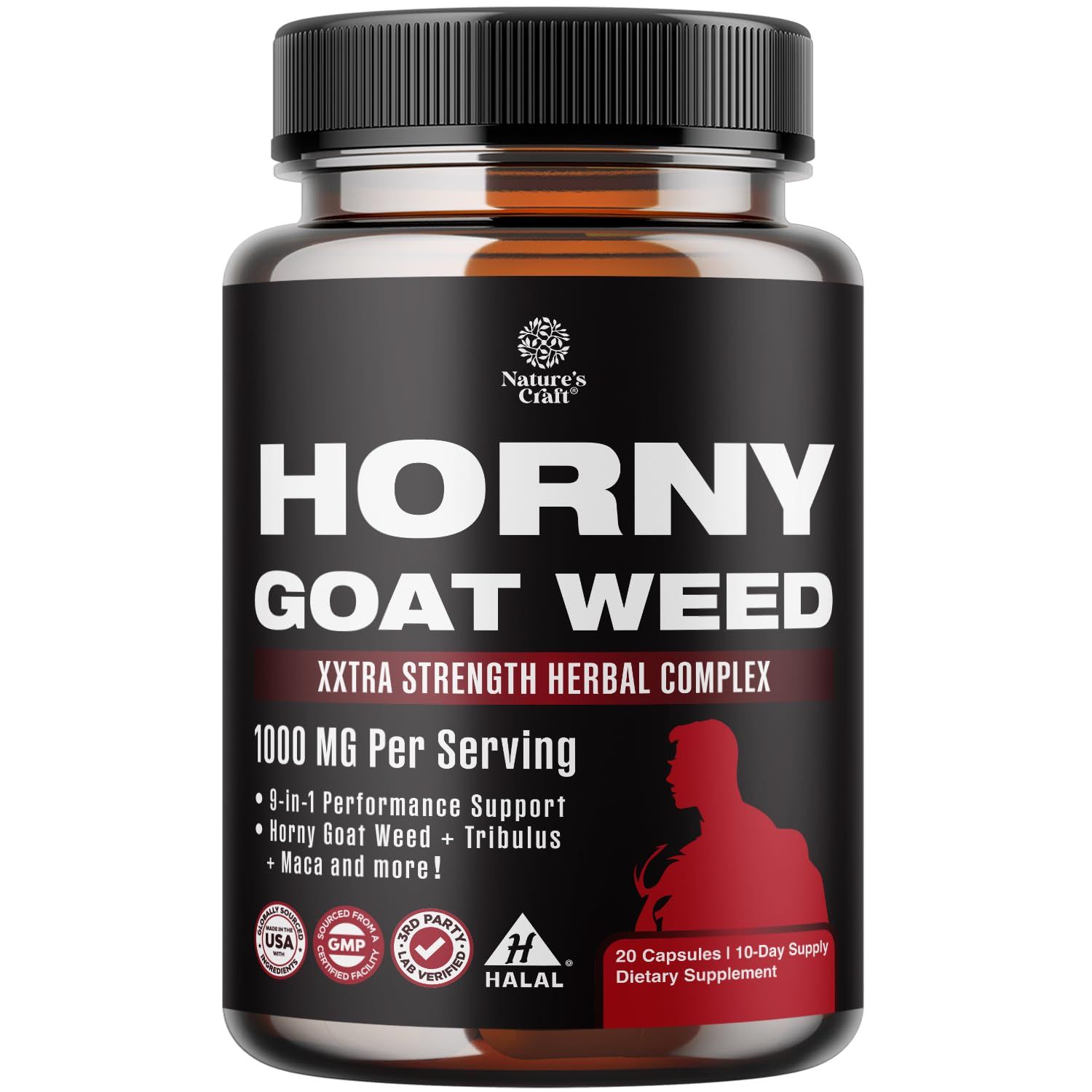 Horny Goat Weed for Male Enhancement - Extra Strength Horny Goat Weed for Men 1000mg per serving Complex with Tongkat Ali Saw Palmetto Extract Panax Ginseng and Black Maca Root for Stamina Energy