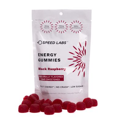 Speed Labs Caffeine Energy Gummies Black Raspberry Natural, 25mg Caffeine, Taurine, B-Vitamins per Piece, 30 Pieces, Vegan, Gluten Free, 1g Added Sugar