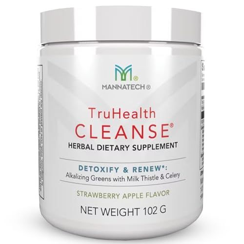 Prebiotic Fiber Digestive Enzymes Powder Drink Mix - with Alkalizing Greens Vitamin B6 - Supports Digestion, Cellular Health - Strawberry Apple Flavor - Mannatech TruHealth Cleanse 102g