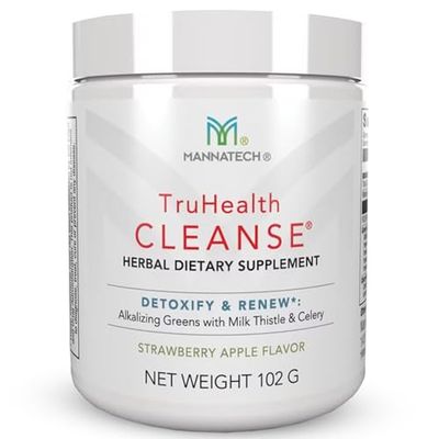 Prebiotic Fiber Digestive Enzymes Powder Drink Mix - with Alkalizing Greens Vitamin B6 - Supports Digestion, Cellular Health - Strawberry Apple Flavor - Mannatech TruHealth Cleanse 102g