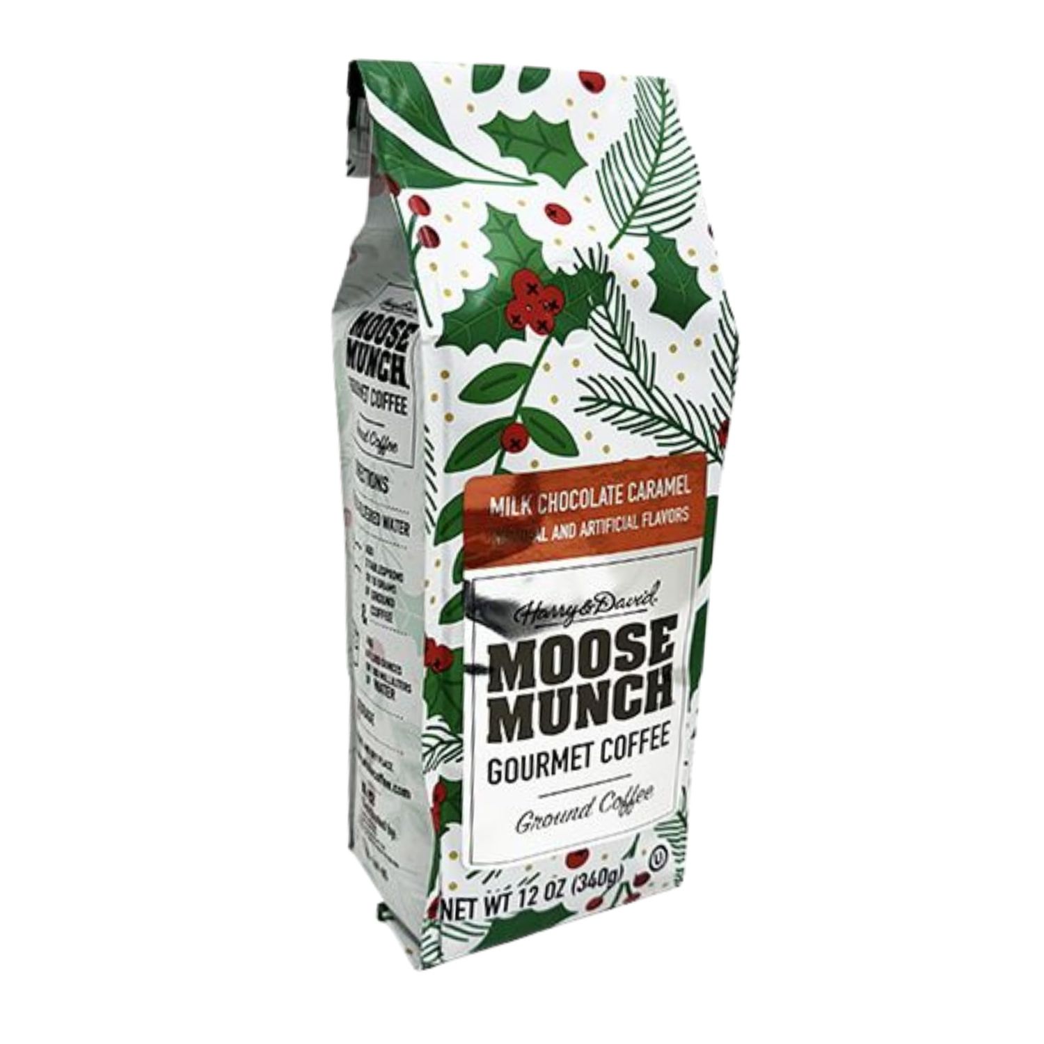 Harry David Moose Munch Milk Chocolate Caramel Flavored Gourmet Ground Coffee, 100 Arabica, Holiday Limited Edition - 12 Ounce