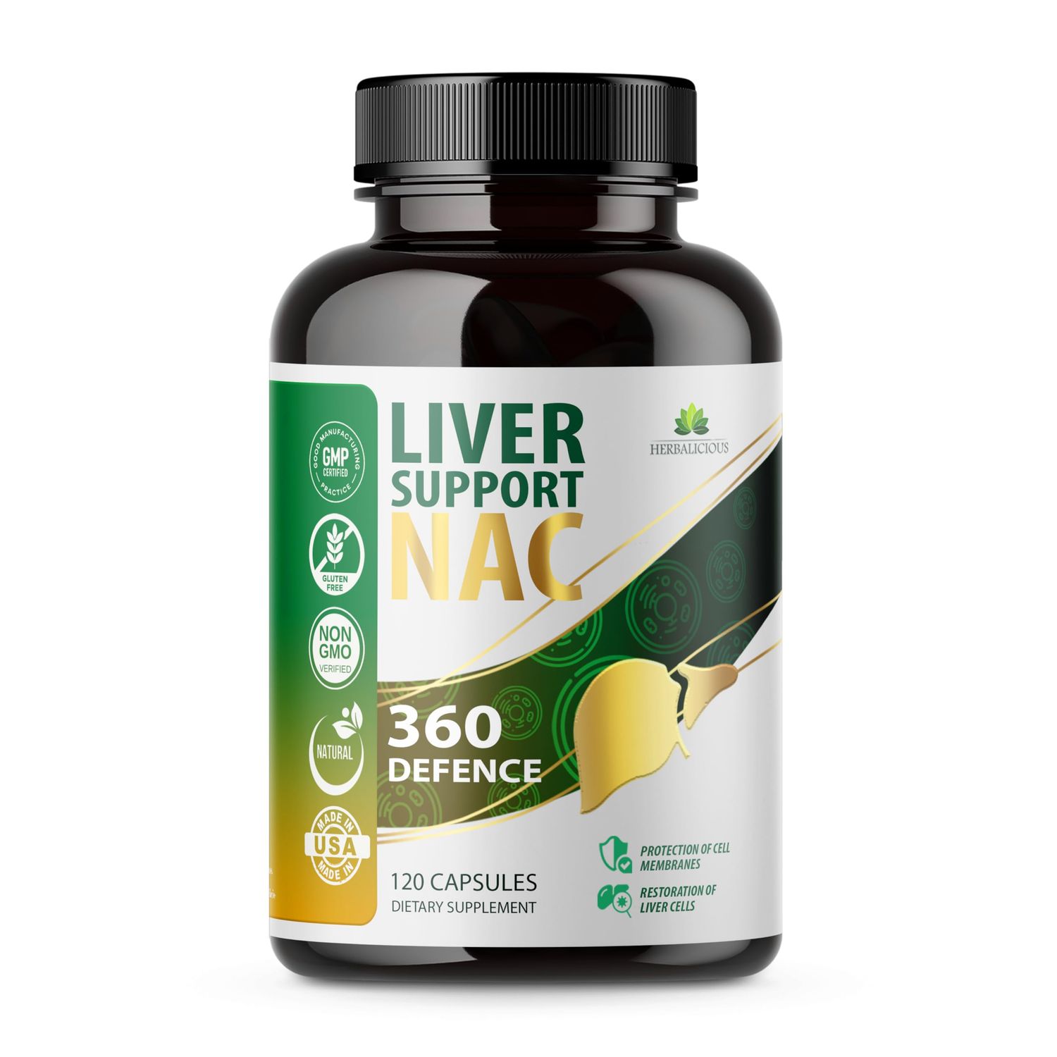 Liver Support NAC 360 Defence Capsules - Liver Detox with NAC, Milk Thistle, Dandelion Root, Turmeric, Choline, Zinc, and Chanca Piedra - Promotes Liver Health and Cellular Protection - 120 Capsules