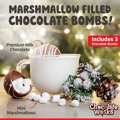 Hot Chocolate Bombs by Chocolate Works, Premium Hot Cocoa Bombs with Marshmallows, Made with Real Milk Chocolate, Dark Chocolate and White Chocolate, Pack of 3 Cocoa Bombs