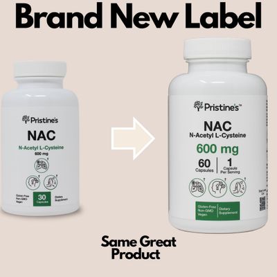 PRISTINES N-Acetyl L-Cysteine NAC 600MG 2 Pack Immunity Support Supplement - 120-Day Supply - Potent Lung Liver Antioxidant Supplement Capsules - Mood Support - Vegan, Glutern Free, Non GMO