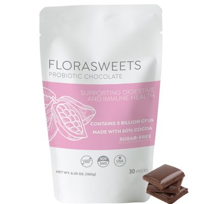 Revival Point Florasweets Probiotic Chocolates Gut Health Chocolate for Weight Management Metabolism Support Sugar-Free Chocolate 1-Pack 30 Squares