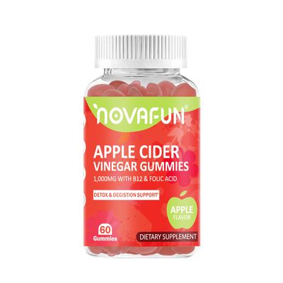 Novafun Apple Cider Vinegar Gummies with Vitamin B12 Folic Acid - 1000mg Apple Cider Vinegar for Detox Digestion Support, Vegetarian Gluten-Free, Apple Flavor, 60 Count