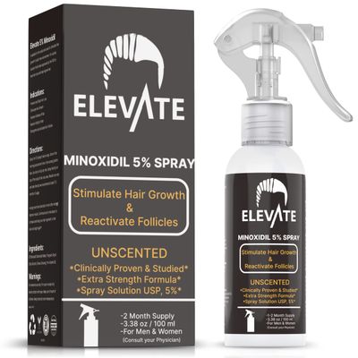 ELEVATE 5 Minoxidil Hair Growth Spray - Extra Strength Professional Treatment for Hair Loss and Regrowth - Stimulate Follicles for Men Women - 1 to 2 Month Supply 100ml