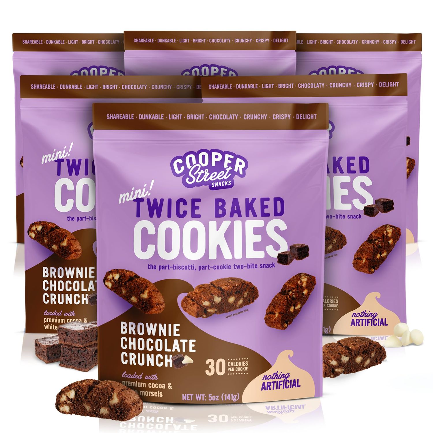 Cooper Street Italian Biscotti Cookies - Twice Baked Biscotti Style Cookie Biscuits in Delicious Brownie Chocolate Crunch  Crispy, Light and Healthy Cookies  Peanut &amp; Dairy Free  5oz  6 Pack