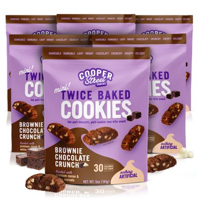 Cooper Street Italian Biscotti Cookies - Twice Baked Biscotti Style Cookie Biscuits in Delicious Brownie Chocolate Crunch  Crispy, Light and Healthy Cookies  Peanut &amp; Dairy Free  5oz  6 Pack
