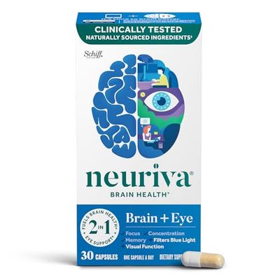 NEURIVA Brain Eye Supplement for Memory, Focus Concentration with Lutein Vitamins A C E and Zinc for Eye Health Zeaxanthin to Filter Blue Light, 30ct Capsules