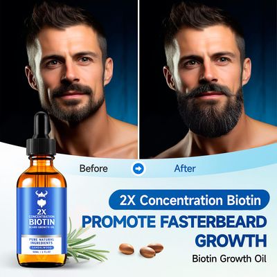 Beard Growth Oil - 2X Concentration Biotin Beard Oil for Men 2 oz - Natural Mens Beard Oil with Argan Oil, Jojoba Oil and Vitamin, Beard Growth Softener, Moisturizer Sandalwood