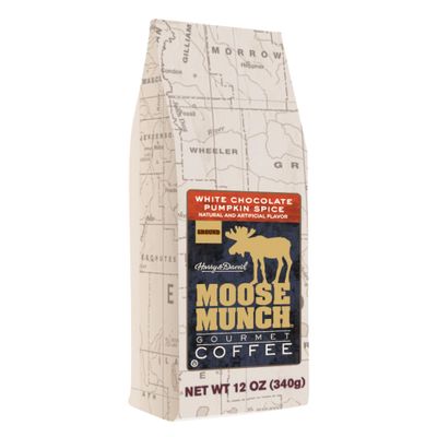 Moose Munch Coffee by Harry David, White Chocolate Pumpkin Spice Flavored Ground Gourmet Coffee - 12 Ounce Bag