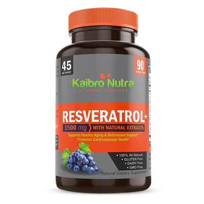 Kaibro Nutra Resveratrol 1500mg per Serving of Organic Trans-Resveratrol Potent Antioxidants, Pure Extra Strength Complex, Anti-Aging, Radiant Skin and Immunity Support- 45 Day Supply