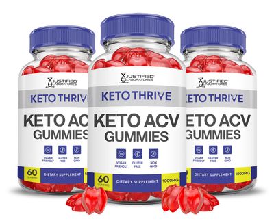 3 Pack Keto Thrive Keto ACV Gummies Advanced Formula 1000MG Keto Thrive Keto Gummies Apple Cider Vinegar Formulated with Pomegranate Beet Juice Powder B12 Vegan Non GMO 180 Gummys