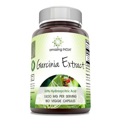 Amazing India Garcinia Extract Supplement 1500 Mg Per Serving 180 Veggie Capsules Non-GMO Gluten Free Made in USA