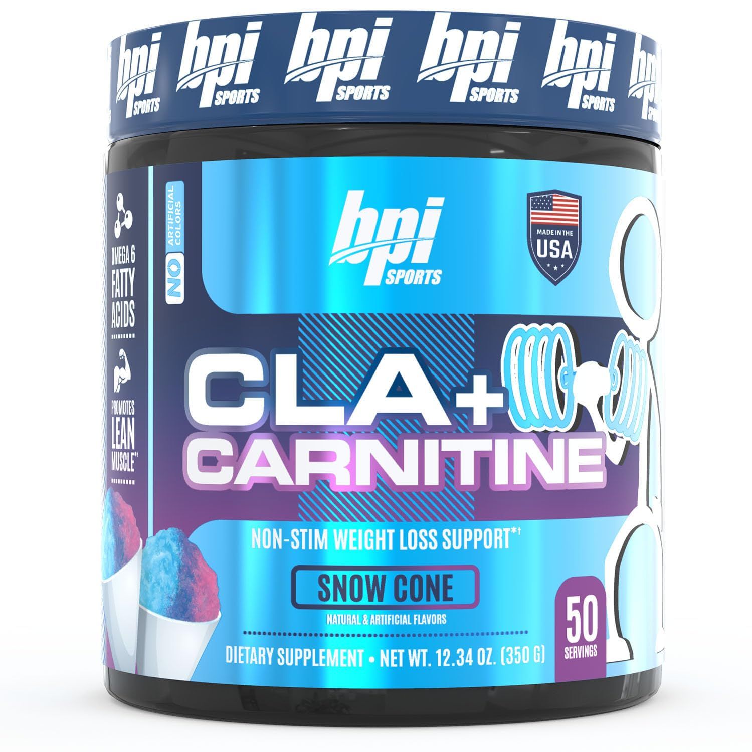 BPI Sports CLA Carnitine - Conjugated Linoleic Acid - Weight Loss Formula - Metabolism, Performance, Lean Muscle - Caffeine Free - For Men Women - Snow Cone - 50 servings - 12.34 oz.