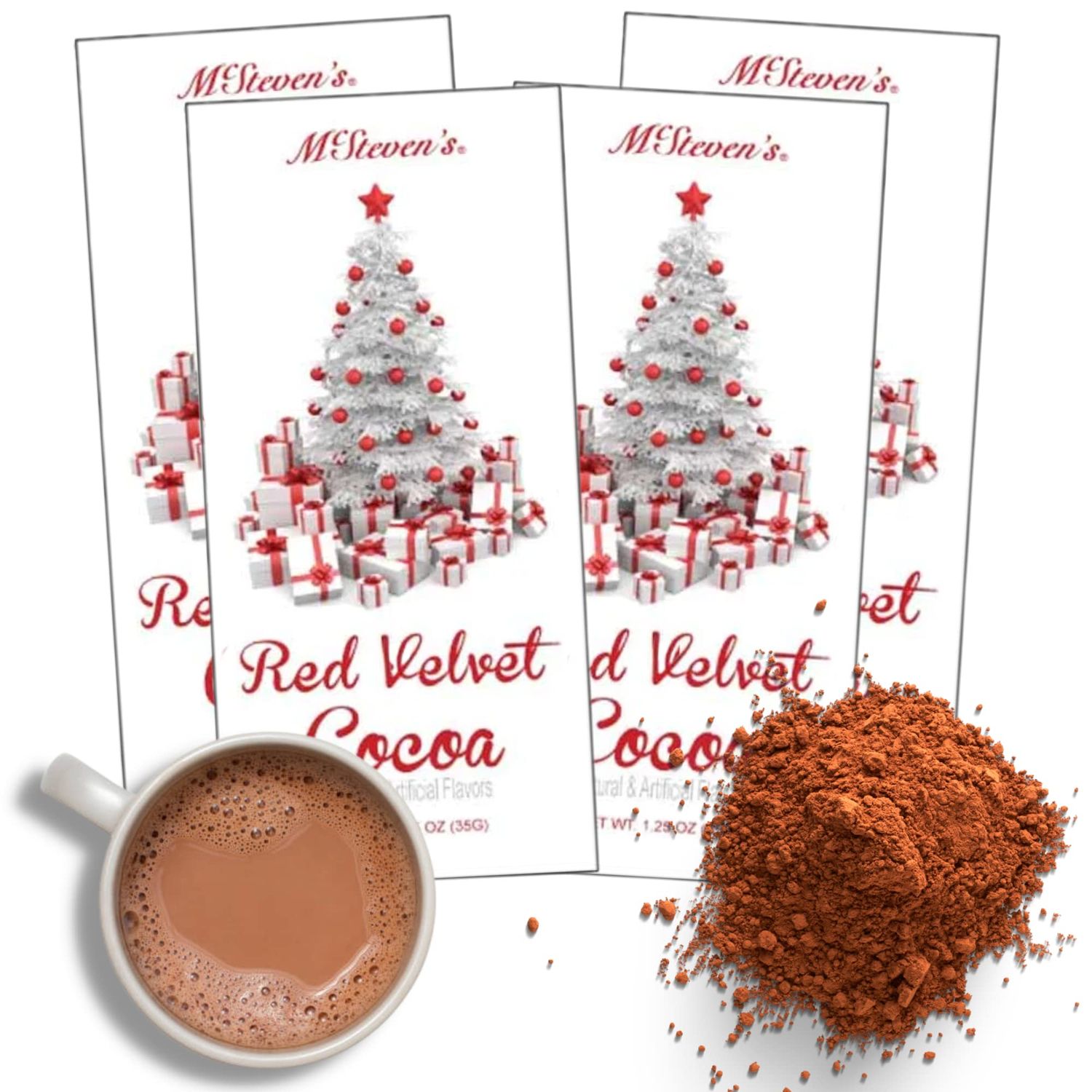 Needzo Holiday Inspired Hot Cocoa, Red Velvet Chocolate Drink, Christmas Stocking Stuffer and Present Filler, 1.25 Ounces, Pack of 4