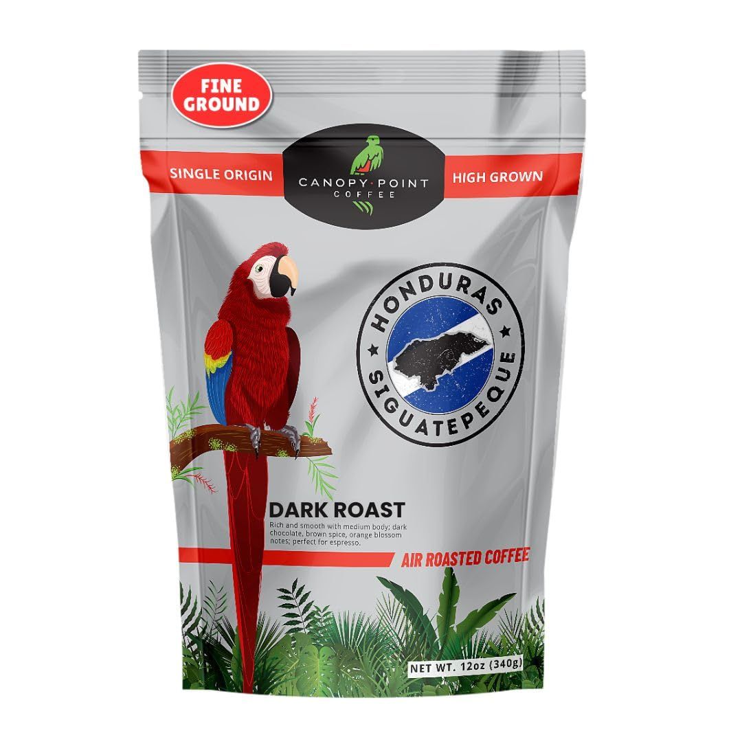 Canopy Point Coffee Honduras Dark Roast Espresso Ground Coffee for smooth Espresso Moka Pot Arabica specialty small batch roasted to order with strong chocolate notes aroma