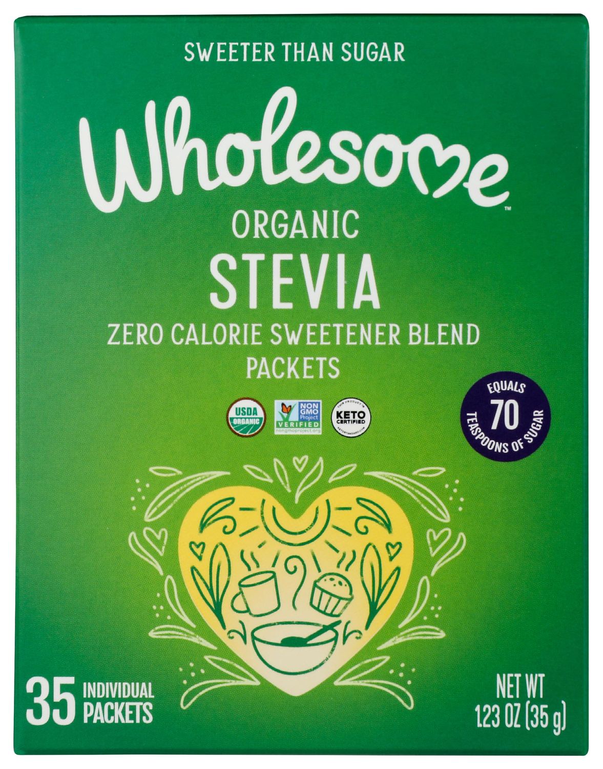 Wholesome Sweeteners Organic Stevia, 35 Count Packets, Zero Calorie Sweetener Blend, Keto Friendly, Non GMO, Gluten Free Vegan, 1 Pack