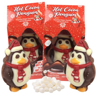 Sweetzo - Penguin Shaped Hot Cocoa Melts, Belgian Chocolate with Mini Marshmallows, Christmas 2024 Stocking Stuffers, 2.12 Ounces Pack of 2
