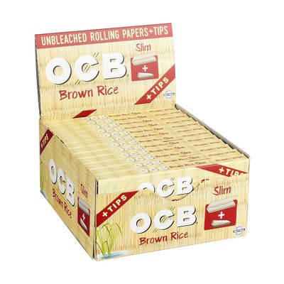 OCB Brown Rice Rolling Papers W Tips 24pc Display Slim