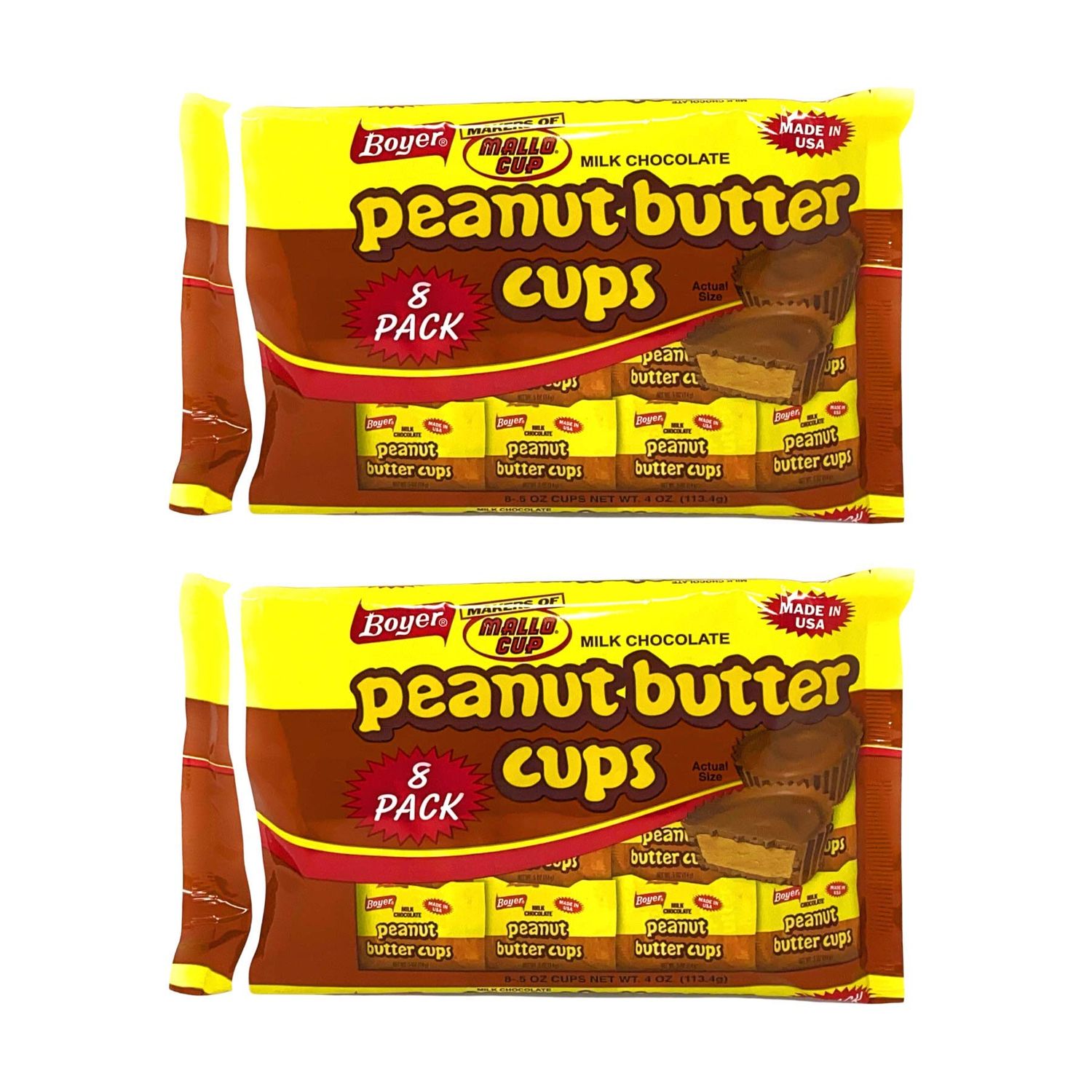 Needzo Boyer Milk Chocolate Peanut Butter Cups Individually Wrapped, Nostalgia Candies Easter Basket Stuffers for Men or Women, 2 Packs of 8, 16 Total Cup Packs