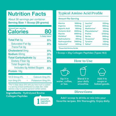 Further Food Unflavored Collagen Peptides Powder, Grass-Fed Pasture-Raised Hydrolyzed Type 1 &amp; 3 Protein Gut Health