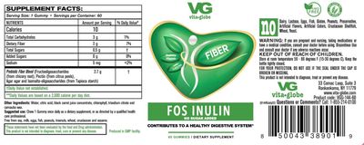 VitaGlobe FOS Prebiotic 2.5g Gummy Vitamin, 120 Count Pack of 2