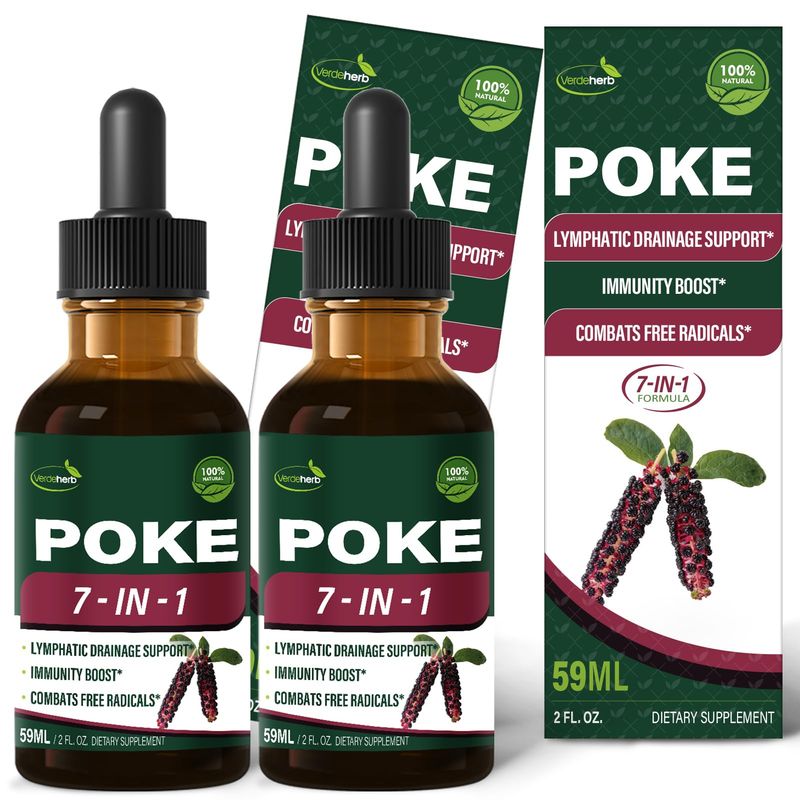 Verdeherb Herbal Liquid Drops, Natural Poke Extract for Lymphatic Drainage Support, Immunity Boost Combat Free Radicals. 4oz-Original