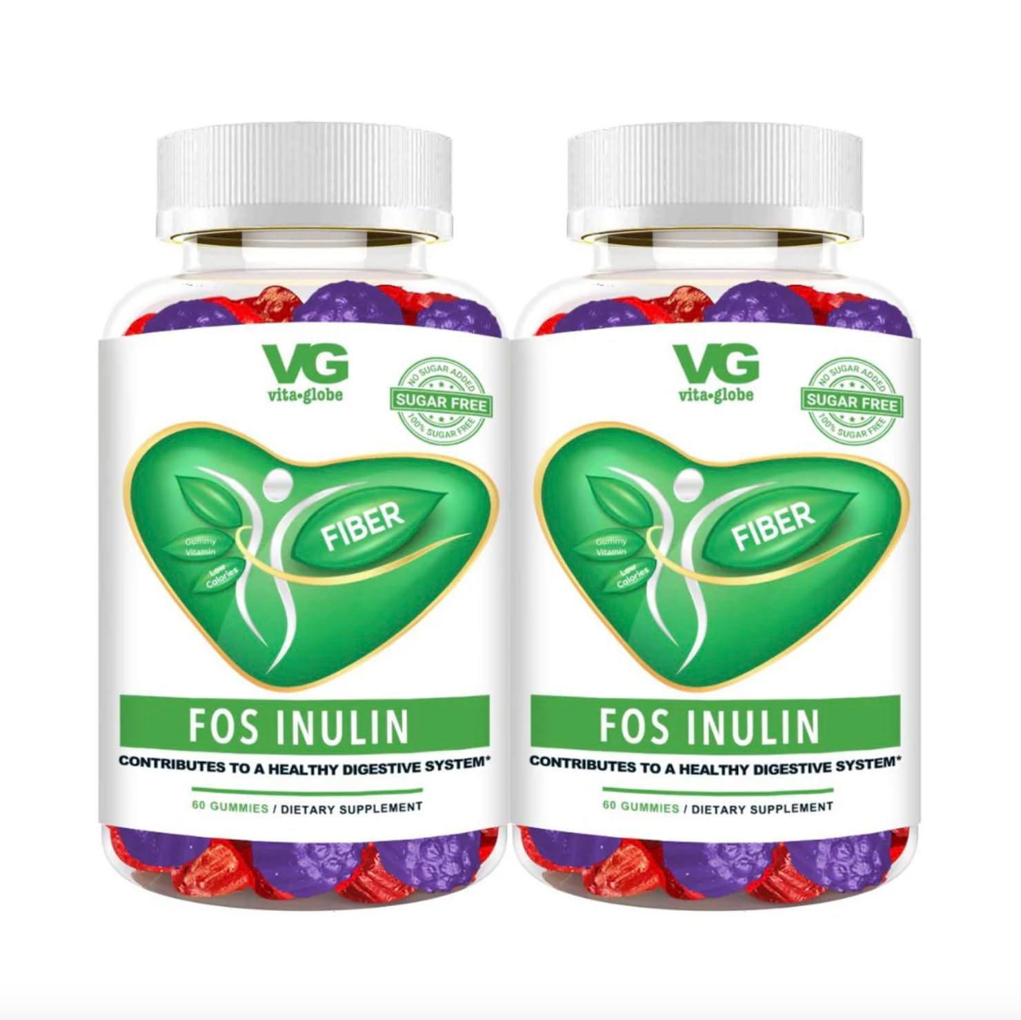 VitaGlobe FOS Prebiotic 2.5g Gummy Vitamin, 120 Count Pack of 2