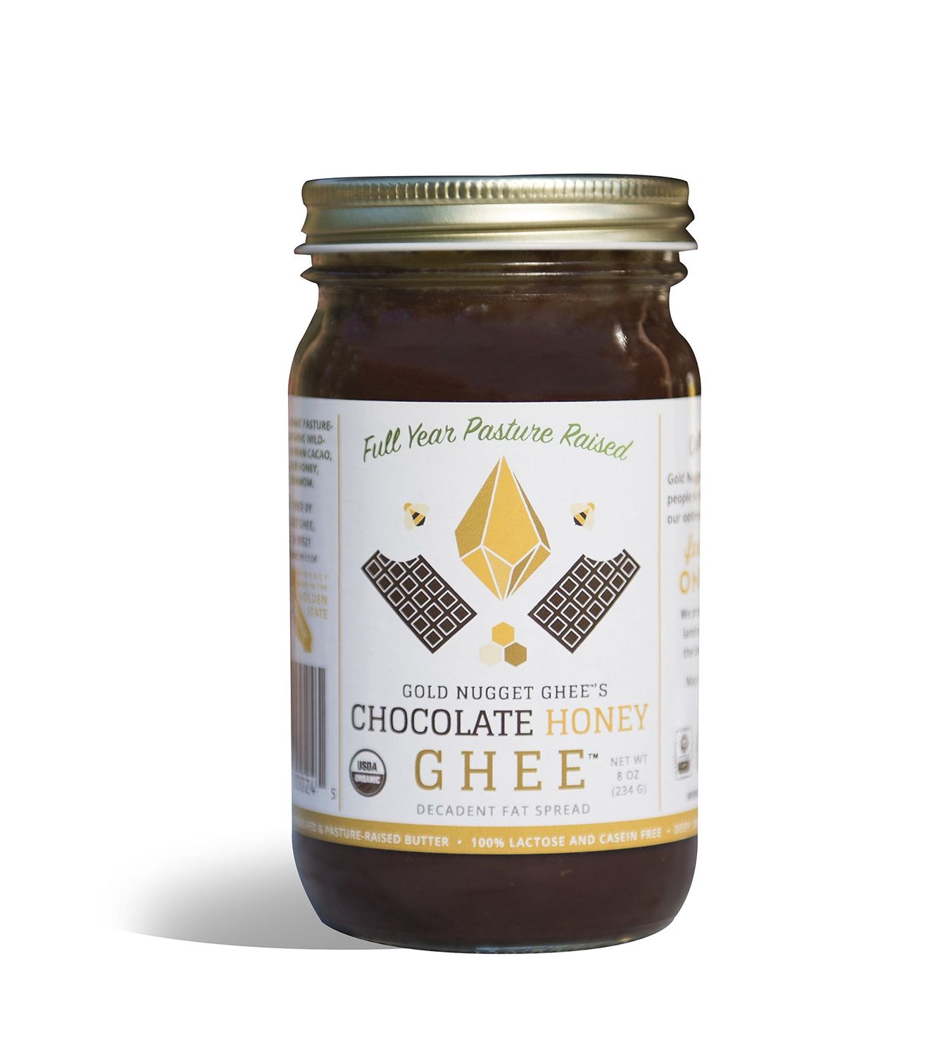 Gold Nugget Ghee CHOCOLATE HONEY GHEE BY, USDA ORGANIC, KETO CACAO CHOCOLATE GHEE SPREAD 8oz