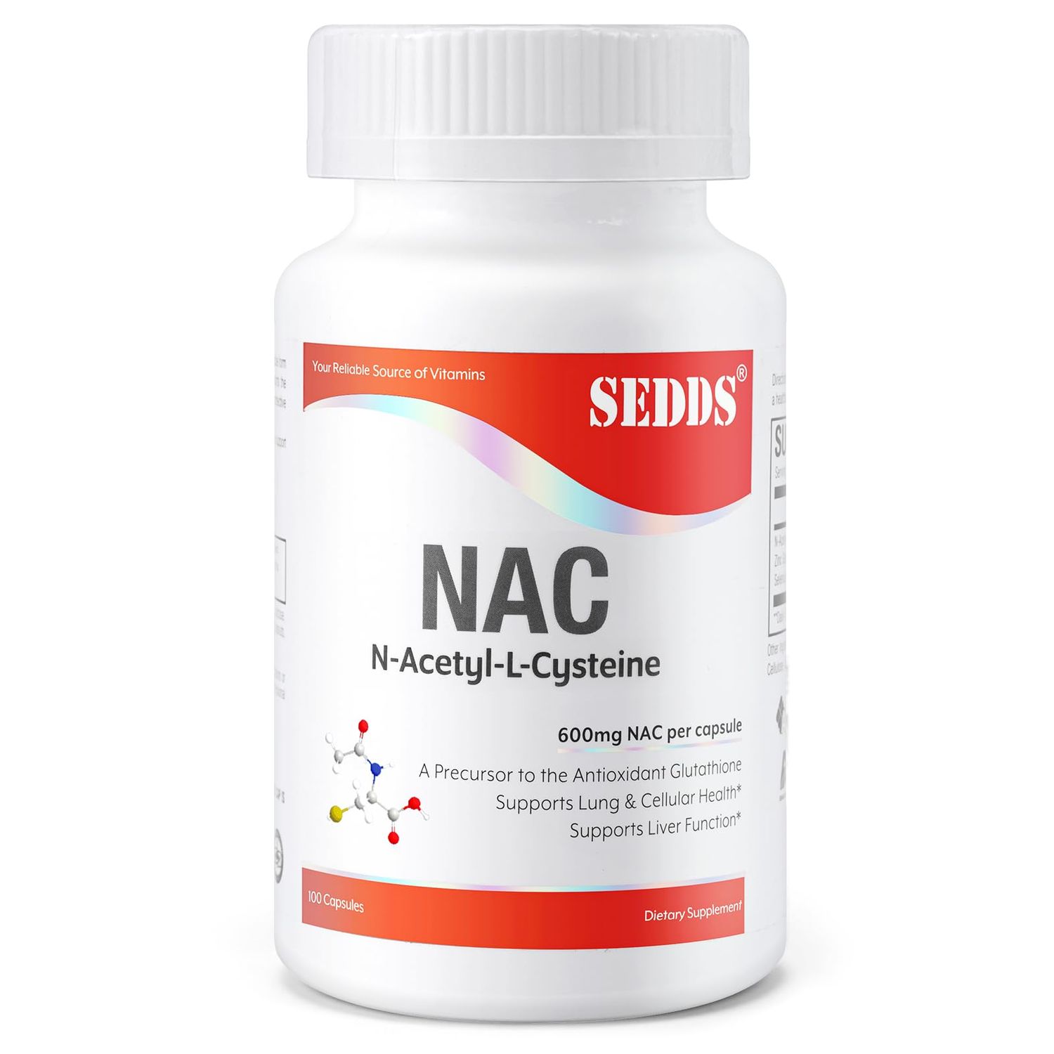 SEDDS Supplements, N-Acetyl Cysteine NAC 600mg, 100 Veg Capsules - Non-GMO, Gluten Free