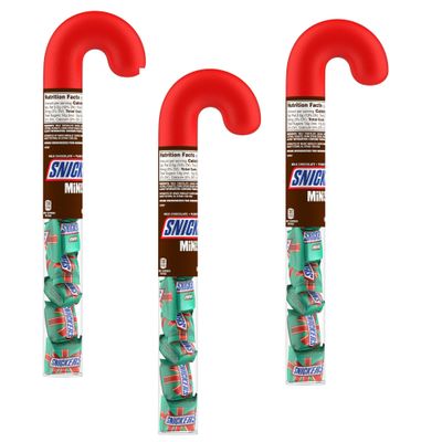 Delicious Chocolate with Peanuts and Caramel Candy Filled Candy Cane Tubes - Pack of 3 - Smiling Sweets - Perfect for the Whole Family this Holiday Season