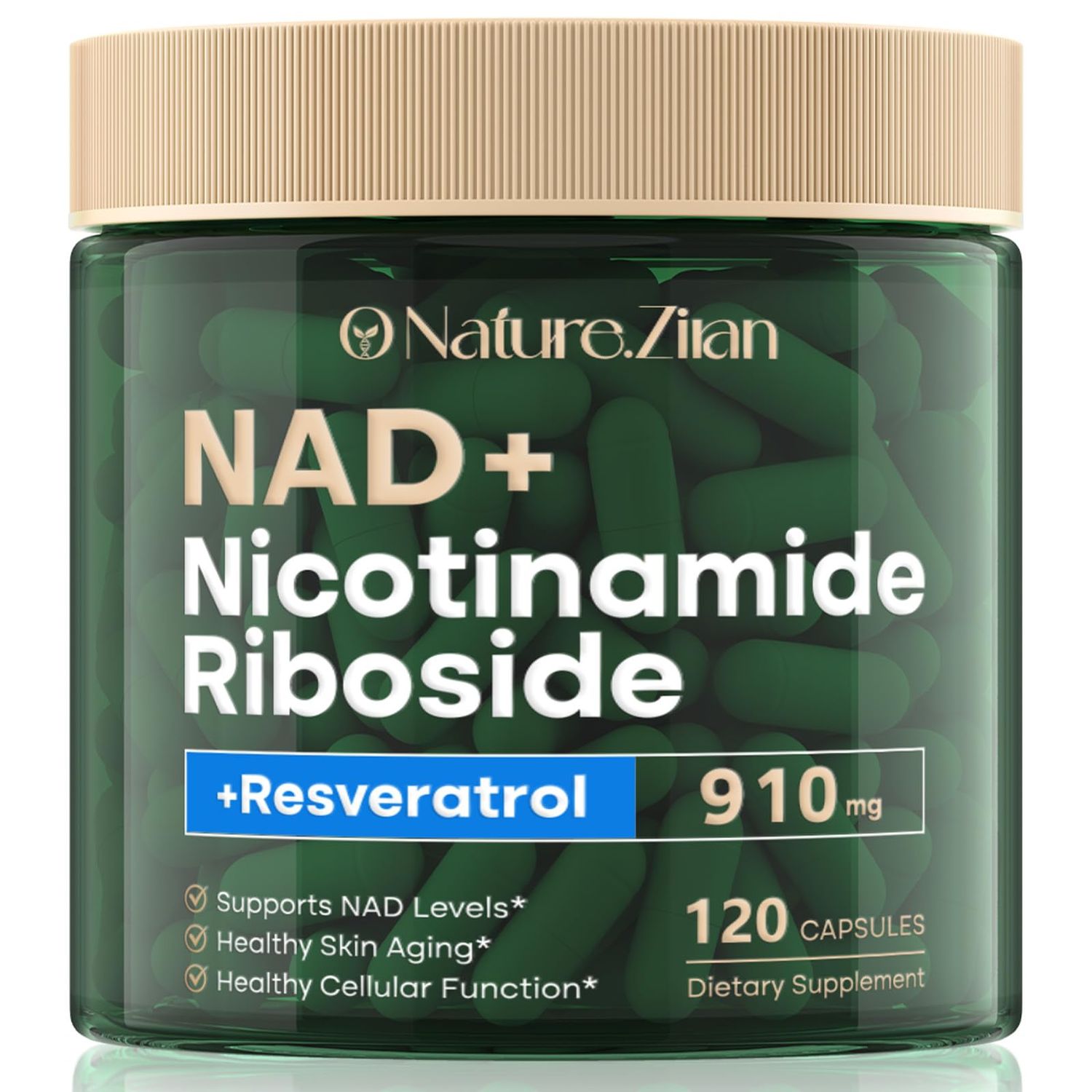 NAD Supplement 120 Capsules, Liposomal Nicotinamide Riboside, Resveratrol, Quercetin, NAD Nicotinamide Riboside Resveratrol 910mg for Women Men, NAD Supplement for Anti Aging and Cell Regeneration