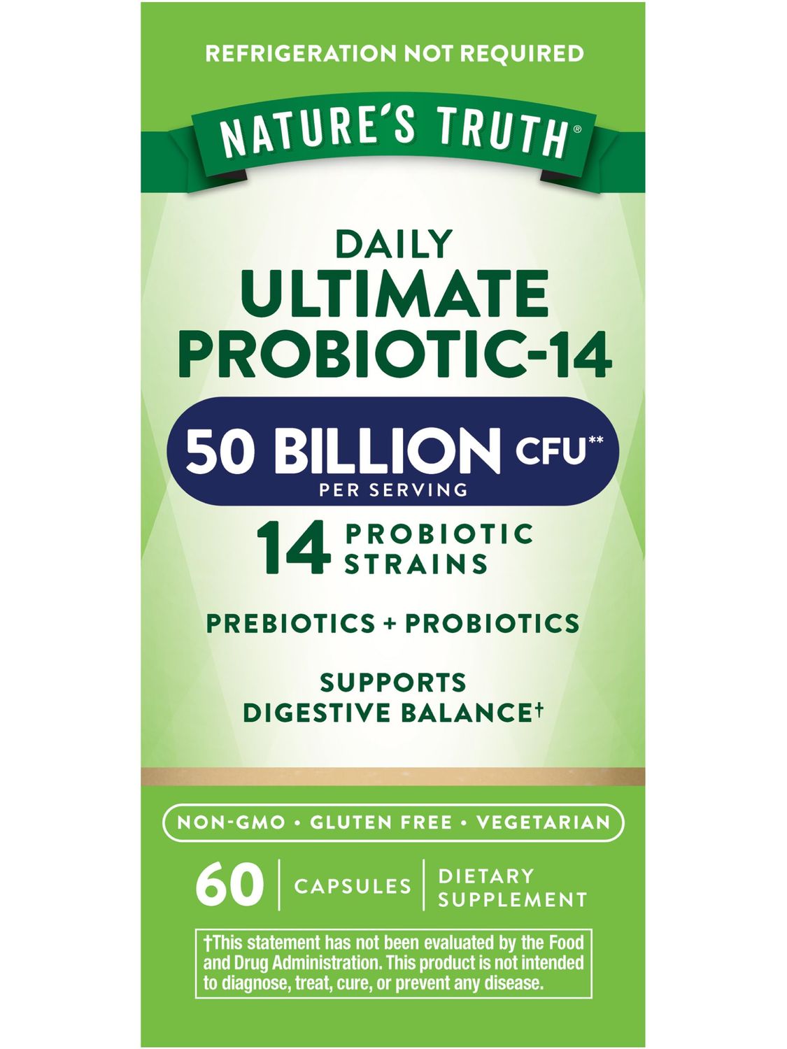 Natures Truth Probiotic 50 Billion CFU 200mg Prebiotics 60 Capsules Vegetarian, Non-GMO Gluten Free Supplement for Men and Women Supports Digestive Health