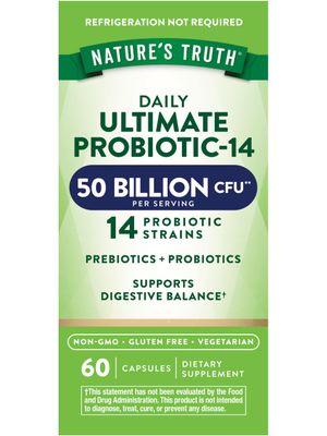 Natures Truth Probiotic 50 Billion CFU 200mg Prebiotics 60 Capsules Vegetarian, Non-GMO Gluten Free Supplement for Men and Women Supports Digestive Health