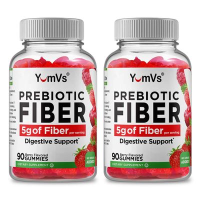 Yum-Vs - Prebiotic Fiber Gummies for Adults Kids - 5g Digestive Aid Gummy Fiber Supplement - Keto Friendly Prebiotic Daily Fiber Supplement for Women Men - No Sugar Added Dietary Fiber 90 Count