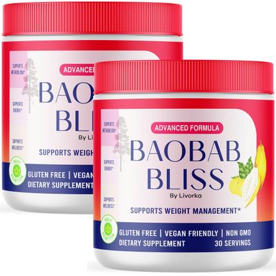 2 Pack Baobab Bliss Powder, Baobab Bliss Organic Powder, Baobab Bliss Powder All Natural Fiber Supplement, Baobab Bliss Fruit Powder, Baobab Bliss Powder Organic Review, 60 Servings For 2 Months
